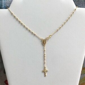 Cross Christ Rosary Catholic 18k Gold Plated Solid 925 Sterling Silver New NWT